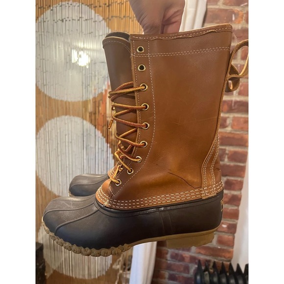 LL Bean Men's Size 7 Goretex Brown Tan Leather Rain Duck Bean Boots Medium Width - Picture 3 of 8